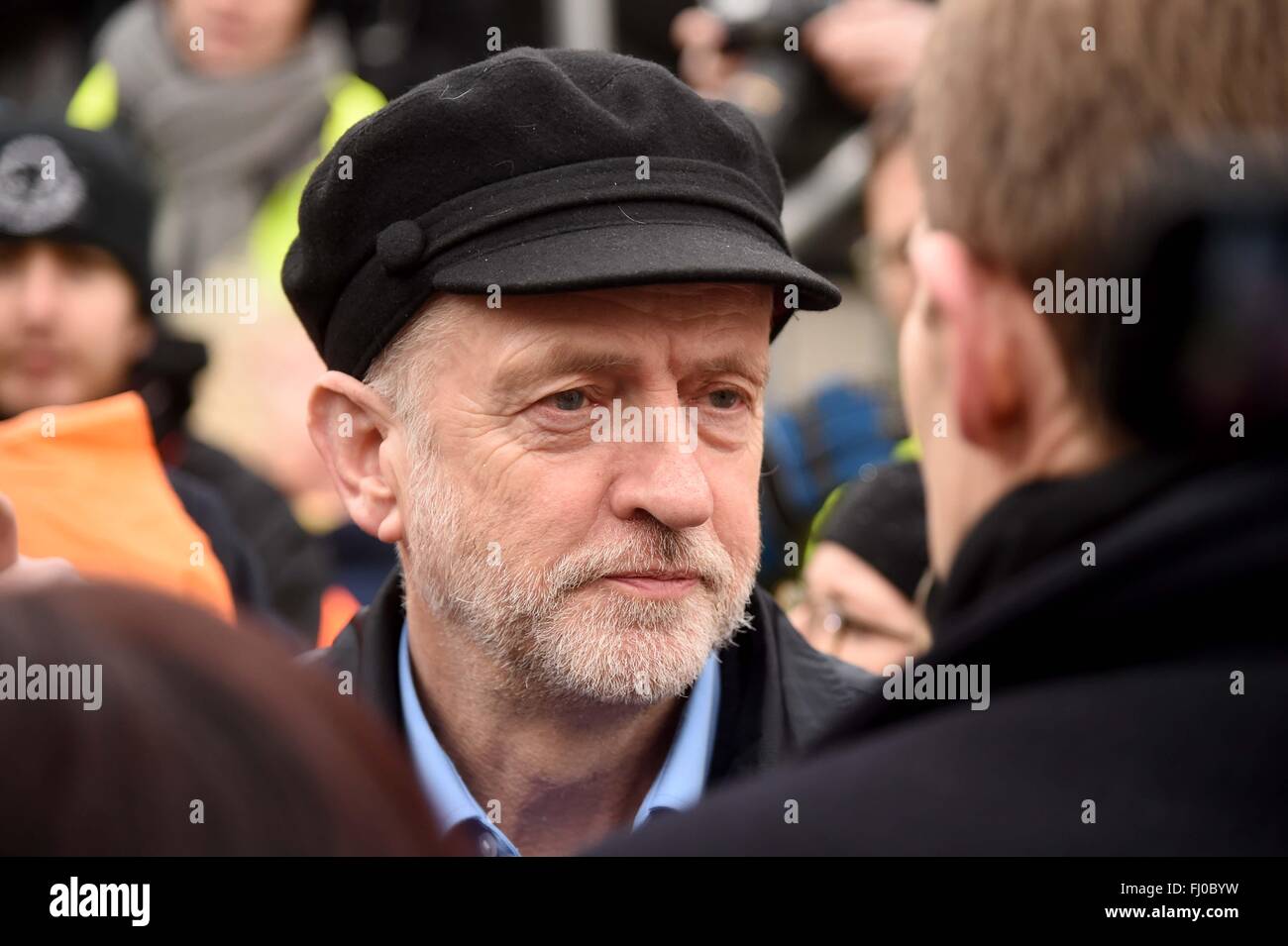 Jeremy Corbyn, leader of the Labour Party speaks at the CND Anti Trident Protest rally, London, UK Stock Photo