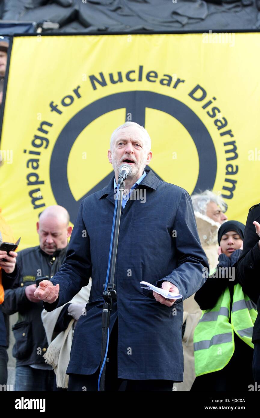 Jeremy Corbyn, leader of the Labour Party speaks at the CND Anti Trident Protest rally, London, UK Stock Photo