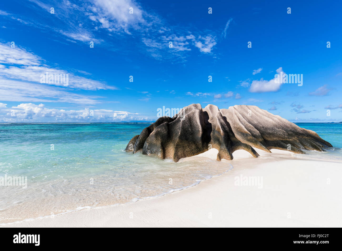 Seychelles, La Digue, Granitic rock on the beach Stock Photo - Alamy