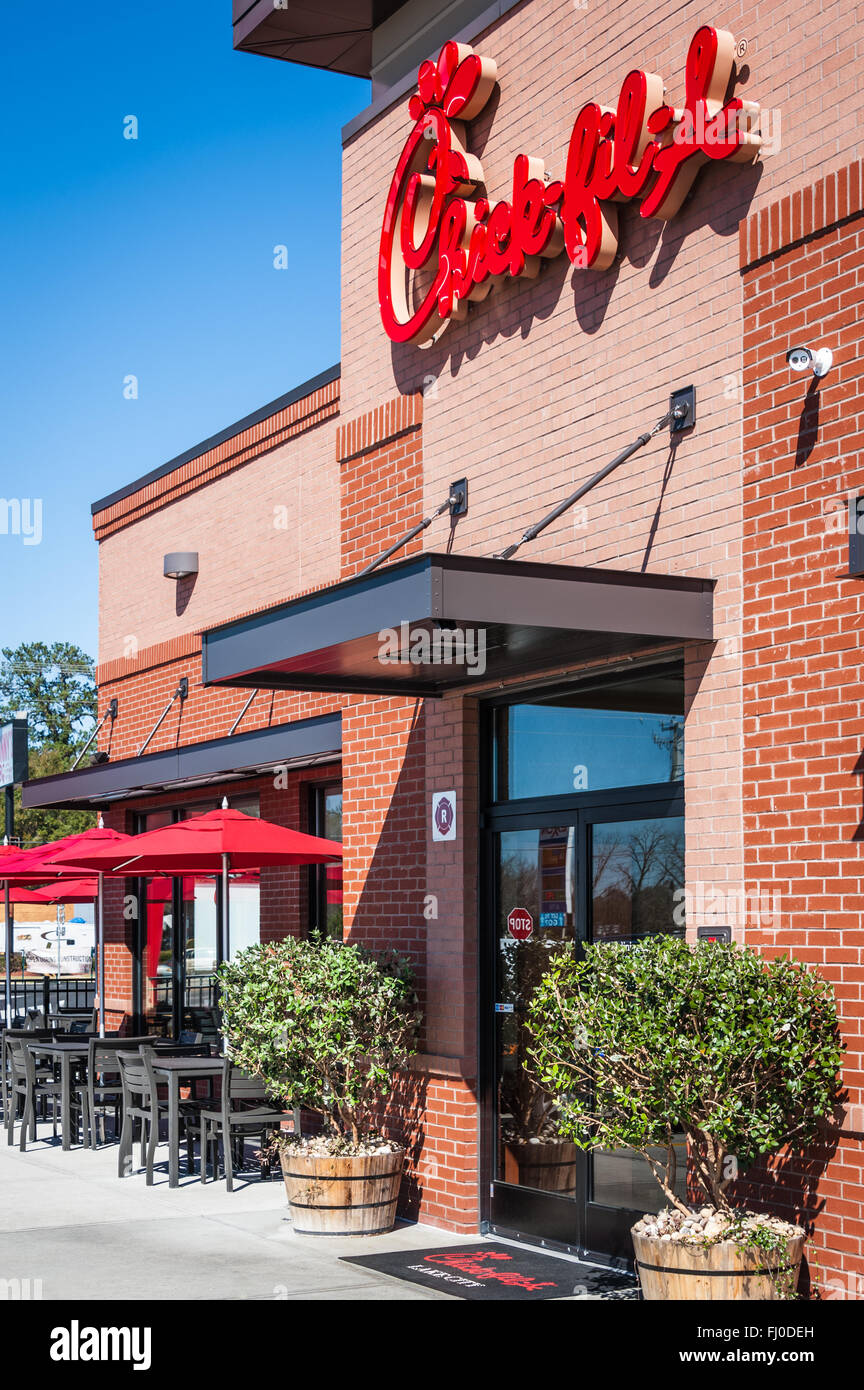 Entrance to Chick-fil-A restaurant in Lake City, Florida. Chick-fil-A is America's top-rated quick-service restaurant. Stock Photo