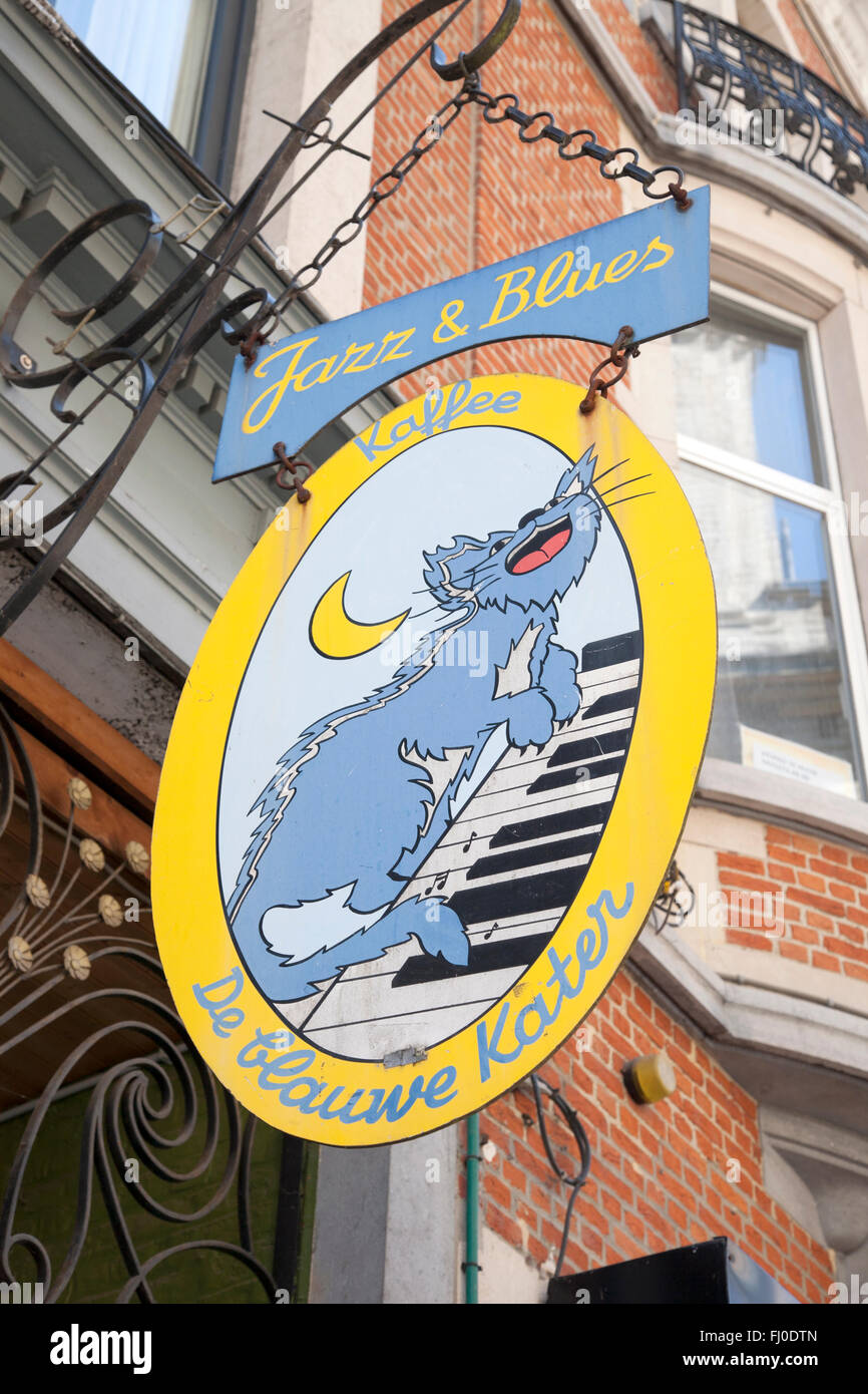 Blauwe Kater Cafe Sign; Leuven; Belgium Stock Photo