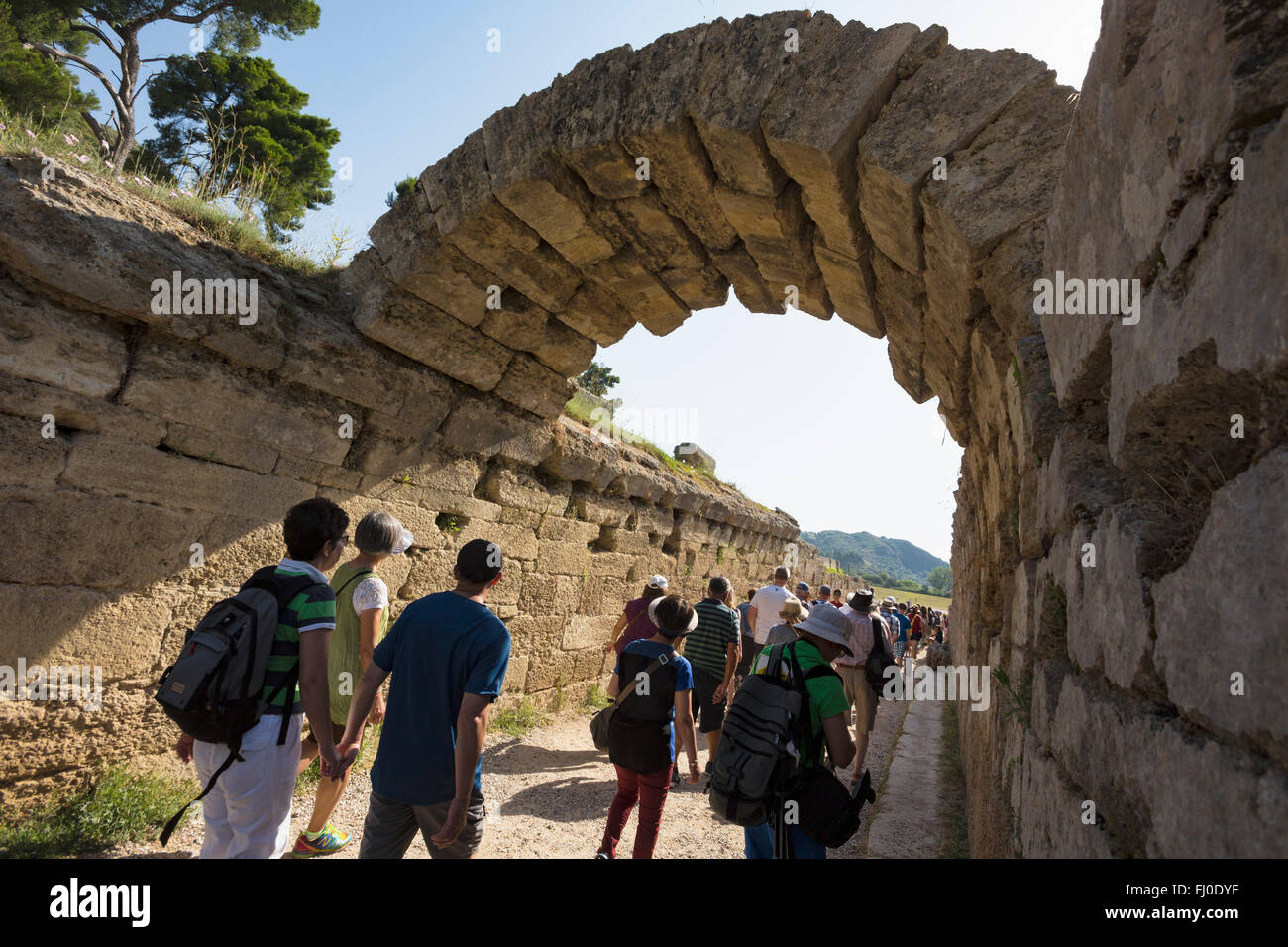 Olympia, Peloponnese, Greece.  Ancient Olympia.  Entrance leading to stadium where athletic events were held. Stock Photo