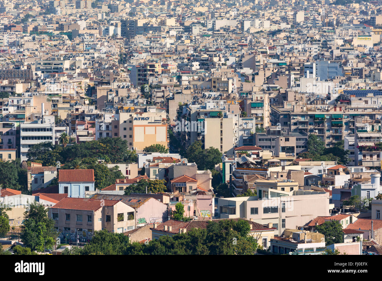 Athens, Attica, Greece.  View over Athens from the Acropolis. Stock Photo