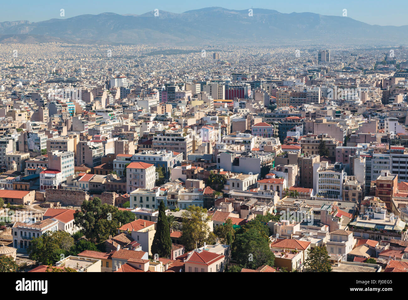 Athens, Attica, Greece. View over Athens from the Acropolis Stock Photo