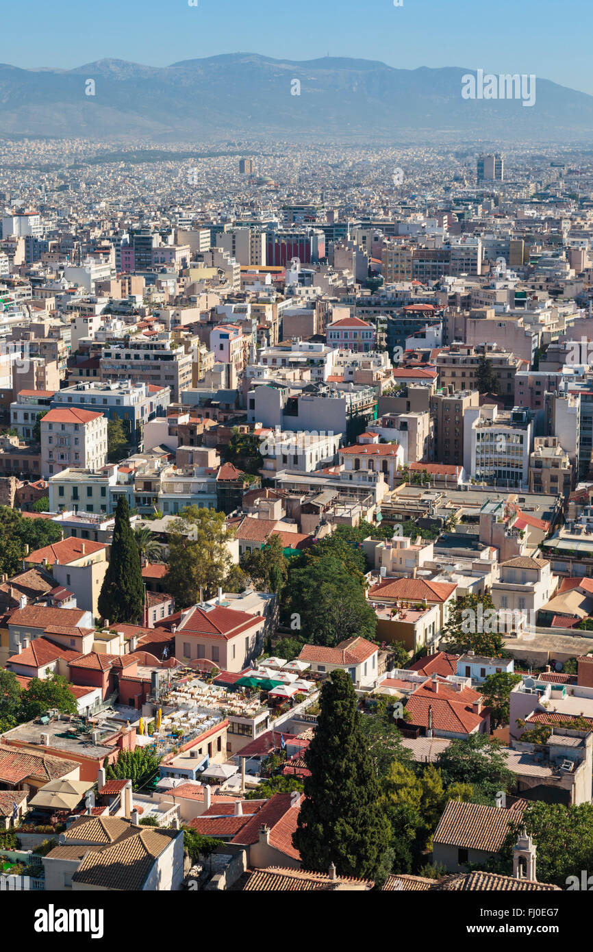 Athens, Attica, Greece.  View over Athens from the Acropolis. Stock Photo