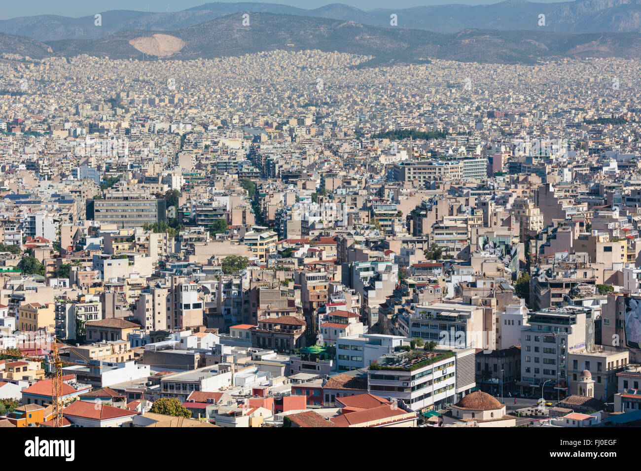 Athens, Attica, Greece.  View over Athens from the Acropolis. Stock Photo