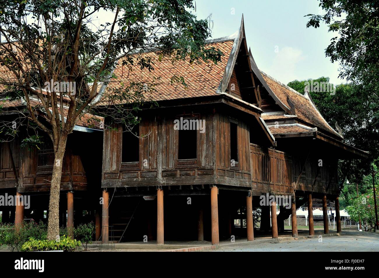 Ayutthaya, Thailand Traditional wooden Thai homes built on round poles