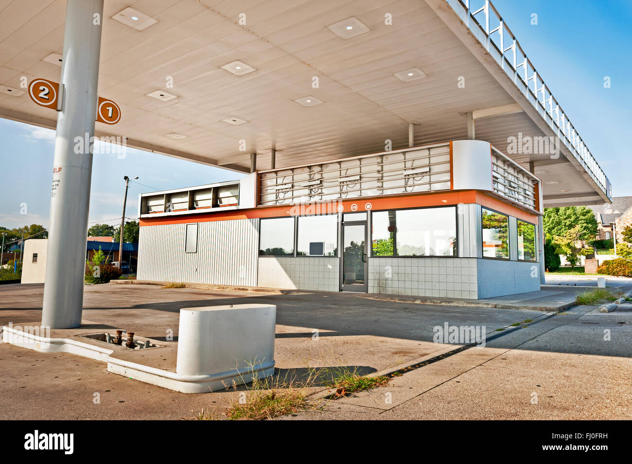 Abandoned Out of Business Gasoline Station Stock Photo