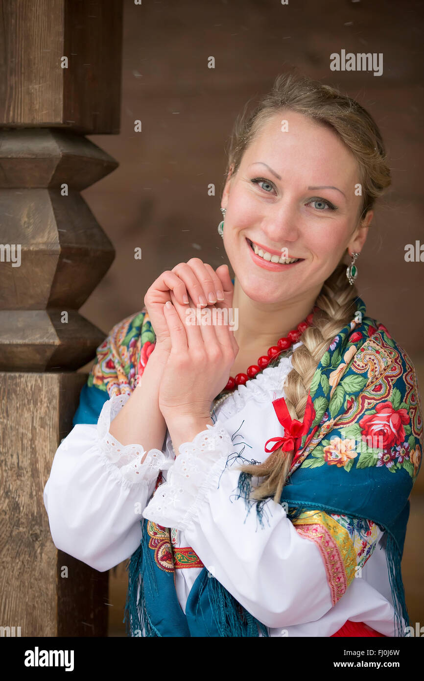 Young Russian Woman In A Traditional Russian Headscarf Moscow Russia