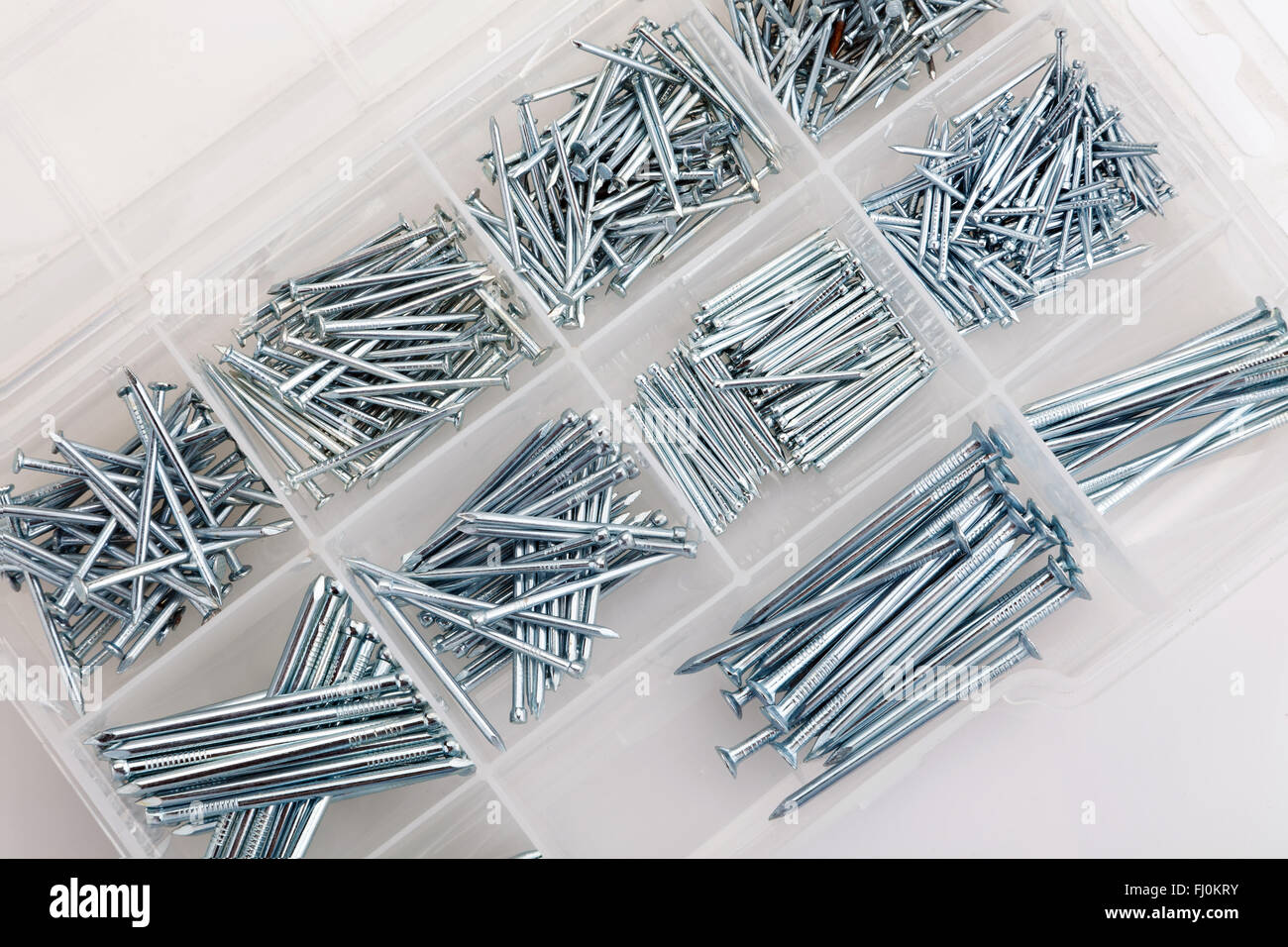steel nails in box Stock Photo
