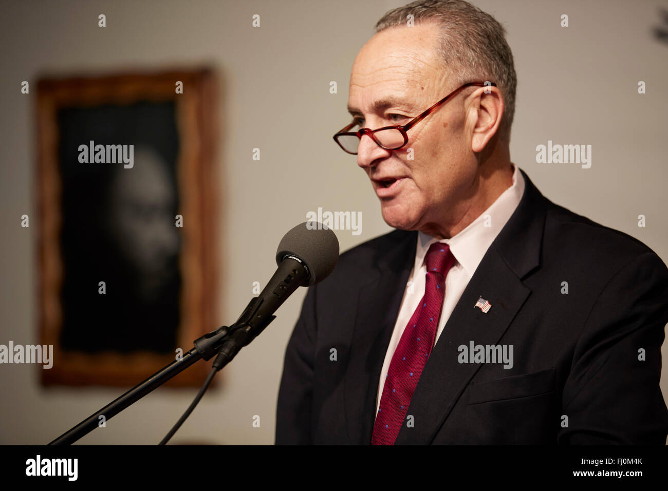 New York Senator Charles Schumer speaks at the 2016 Martin Luther King Jr day celebration at the NAN House of Justice in Harlem Stock Photo