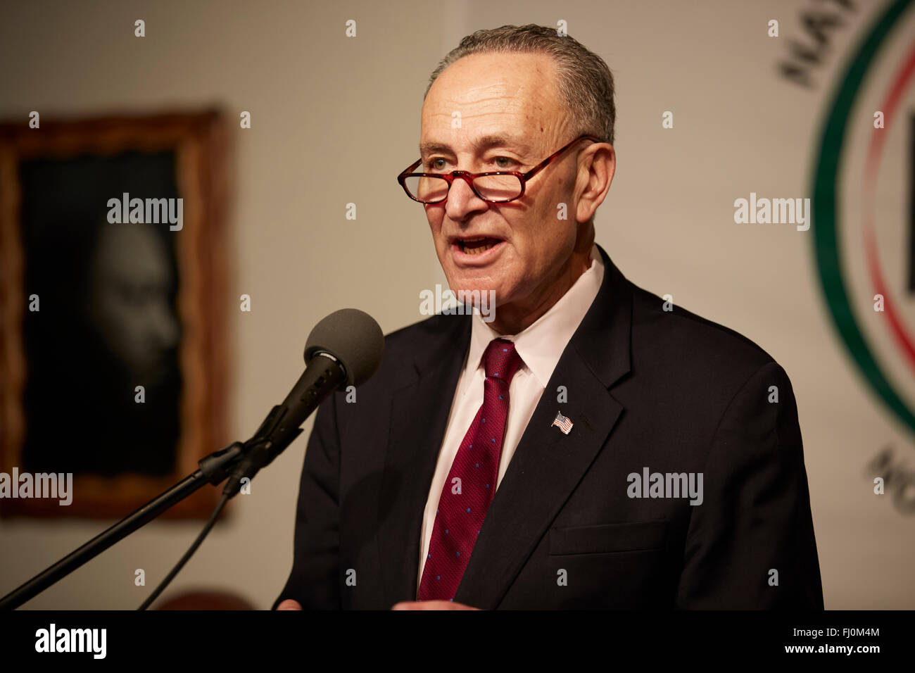 New York Senator Charles Schumer speaks at the 2016 Martin Luther King Jr day celebration at the NAN House of Justice in Harlem Stock Photo