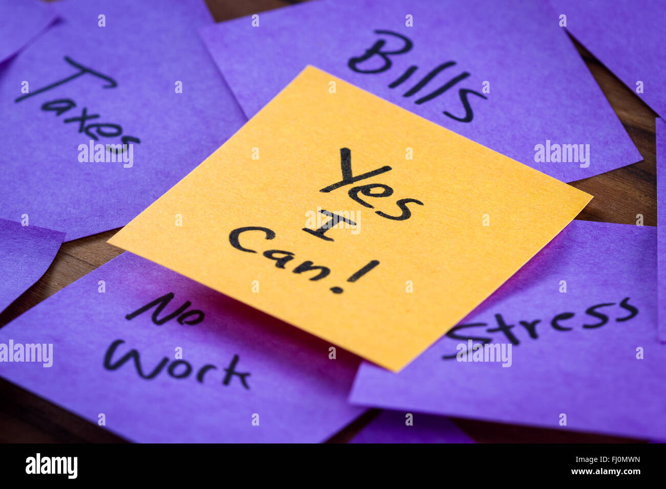 Self help concept image using sticky notes to write lives problems and ...