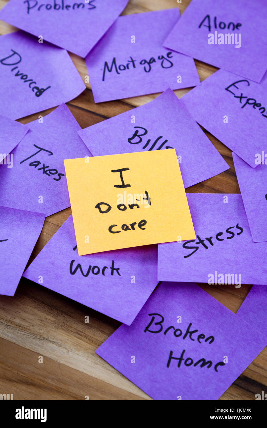 Self help concept image using sticky notes to write lives problems and ...