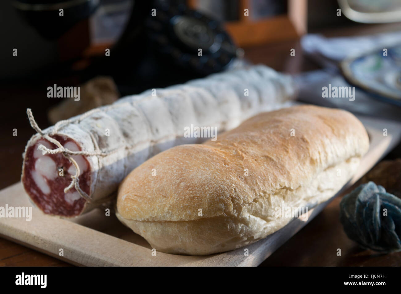 sandwich and milan salami for a filled roll Stock Photo