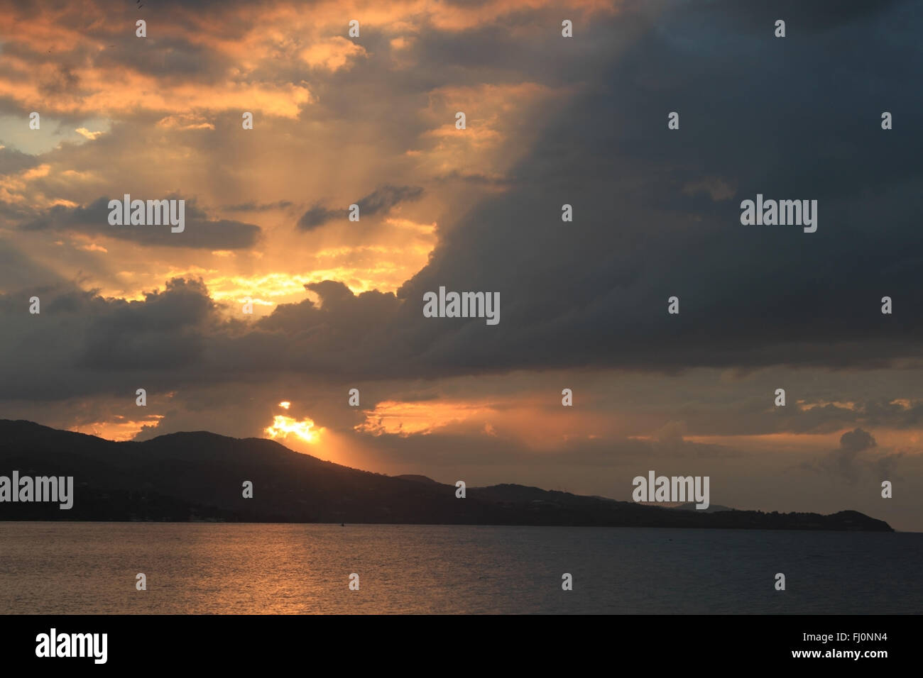 Caribbean sunset in Jamaica, Montego Bay beach Stock Photo