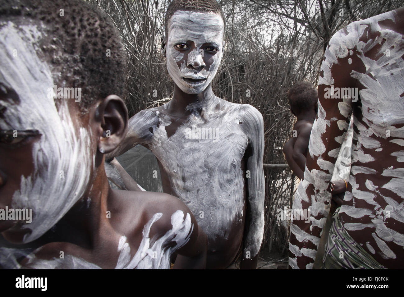 Portrait of a Karo child covered with traditional  powder / make up- Omo valley - Ethiopia Stock Photo