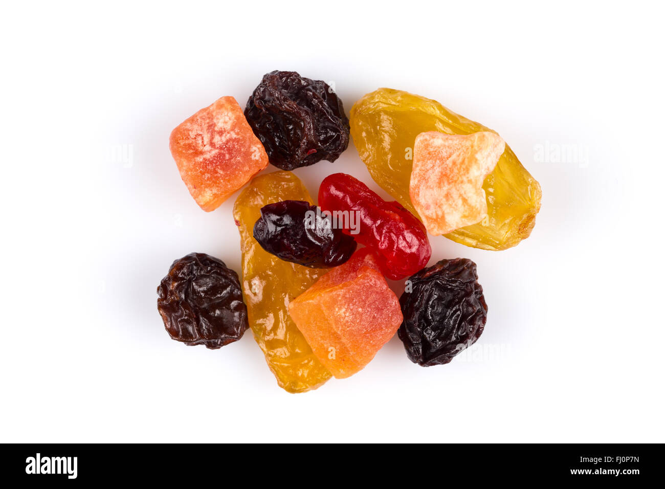 Mix variety of dried fruit over white background Stock Photo Alamy