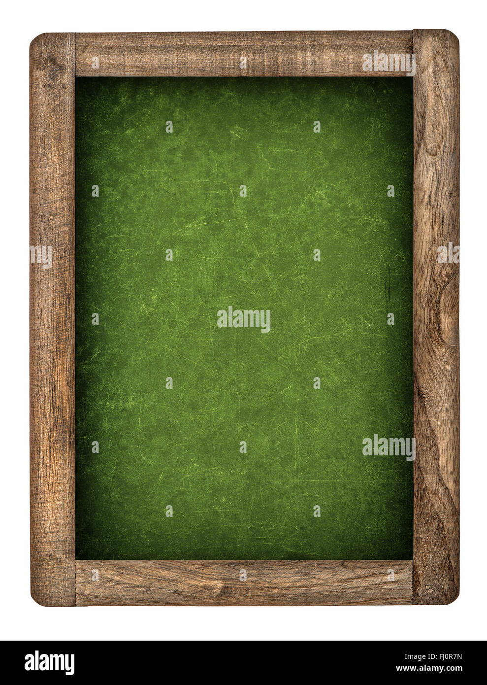 Vintage green chalkboard with wooden frame isolated on white background ...