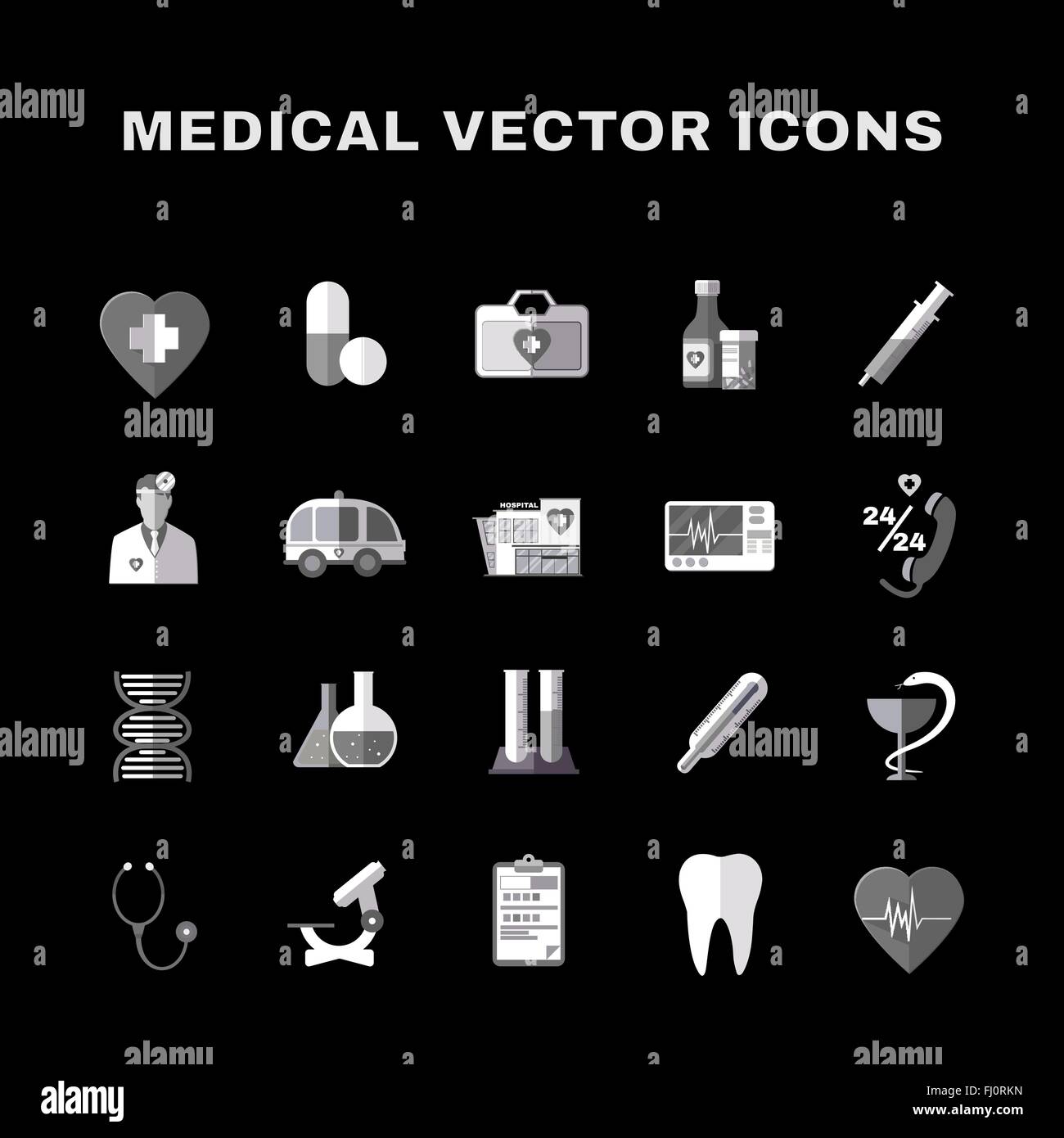 Healthcare. Black and White Medical Vector Icons Set. Digital ...