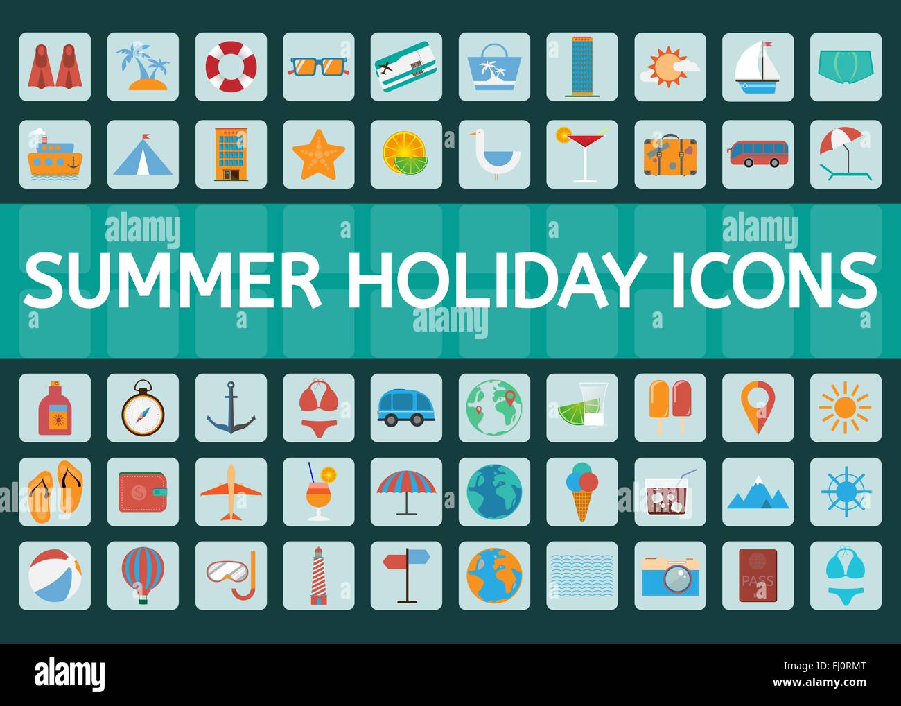 Summer holiday icon set. Travel vector digital background illustration ...