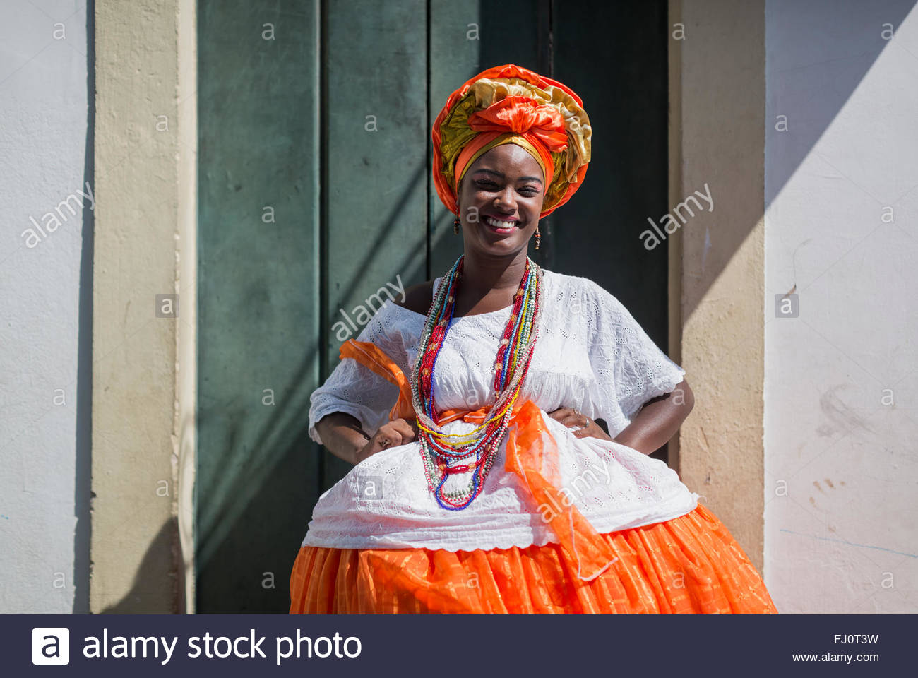 Brasil Salvador De Bahia Portrait Of Woman Wearing Typical Stock Photo 97134573 Alamy