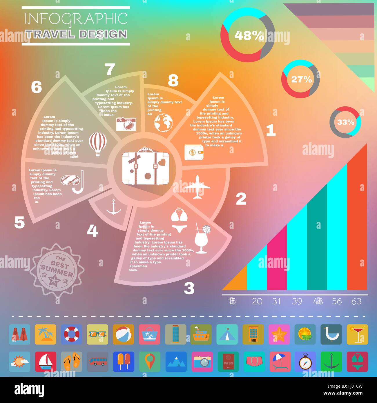 Travel Summer Diagram Chart. Infographics Colorful Illustration for a
