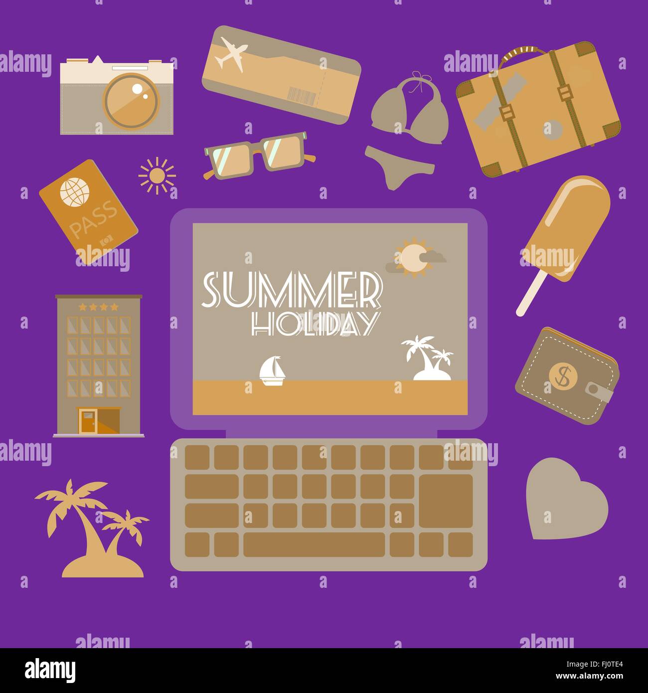 Summer holiday icon set. Travel planning digital vector background