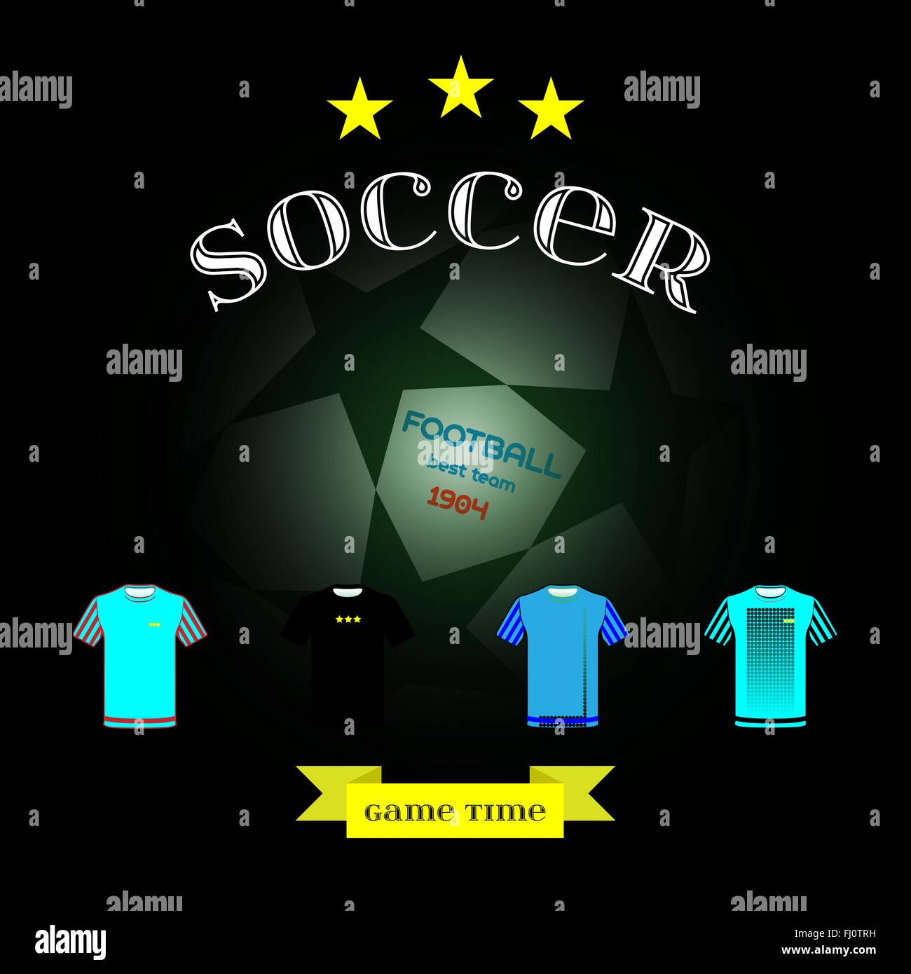 Football Soccer game time. Sports team wear, Champions league ball with