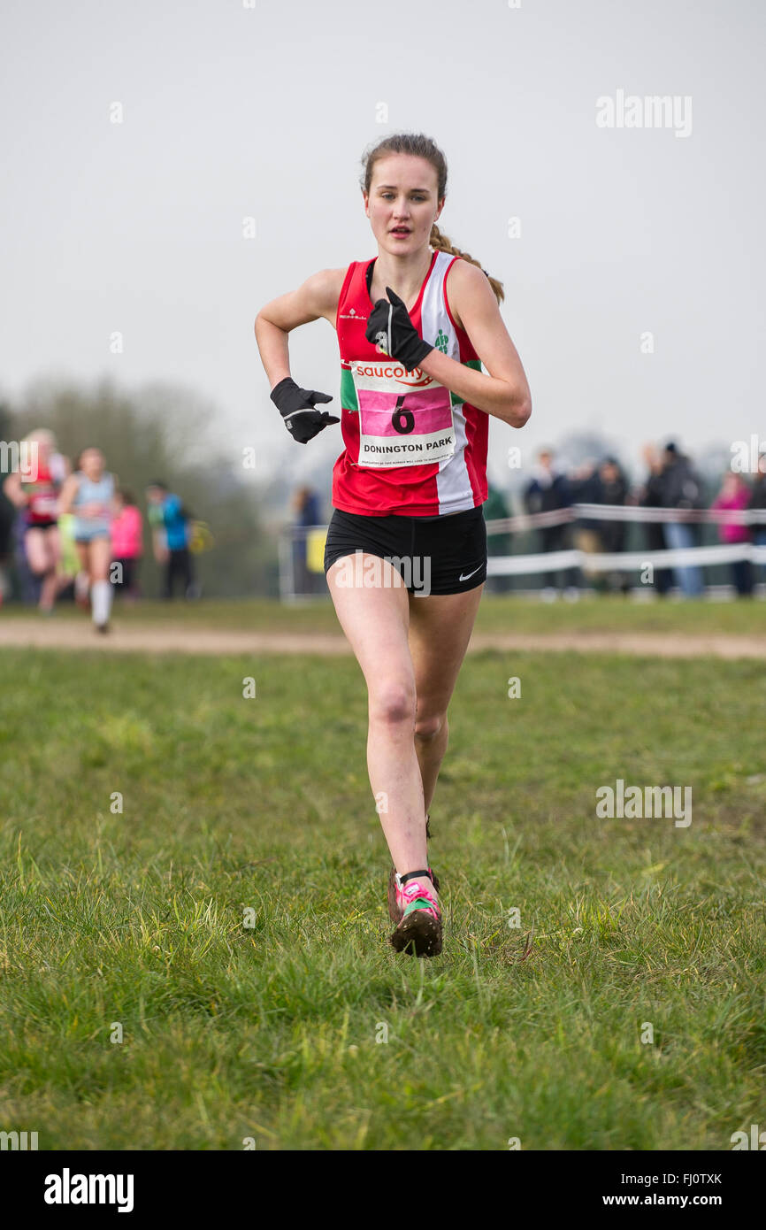 Niamh Brown (Aldershot Farnham & District) winner of the U17 Women's race, English National Cross Country Championships, Donington Park, Leicestershire UK,  27th  February 2016 Stock Photo