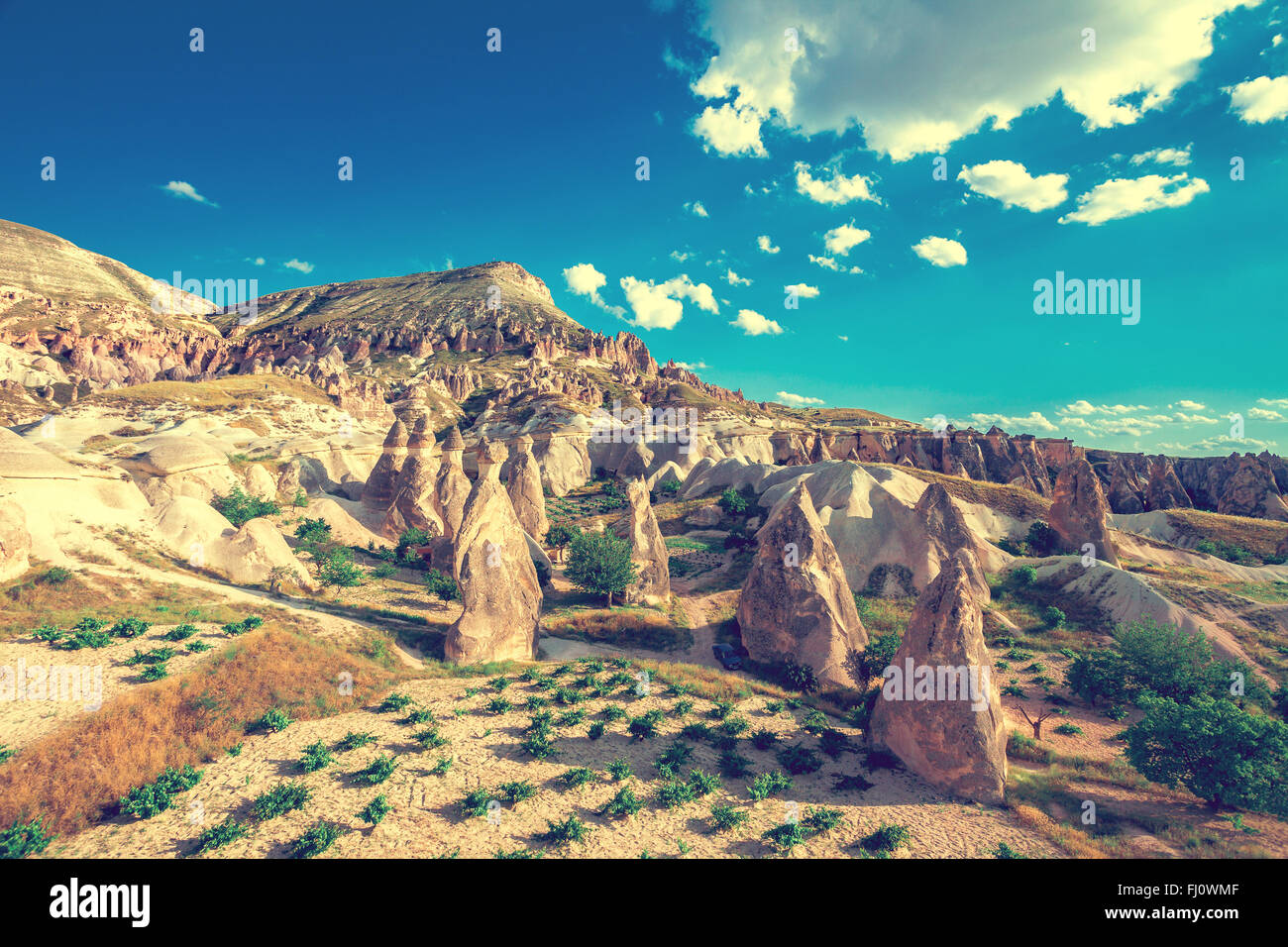 Spectacular rocks formations in Cappadocia Stock Photo