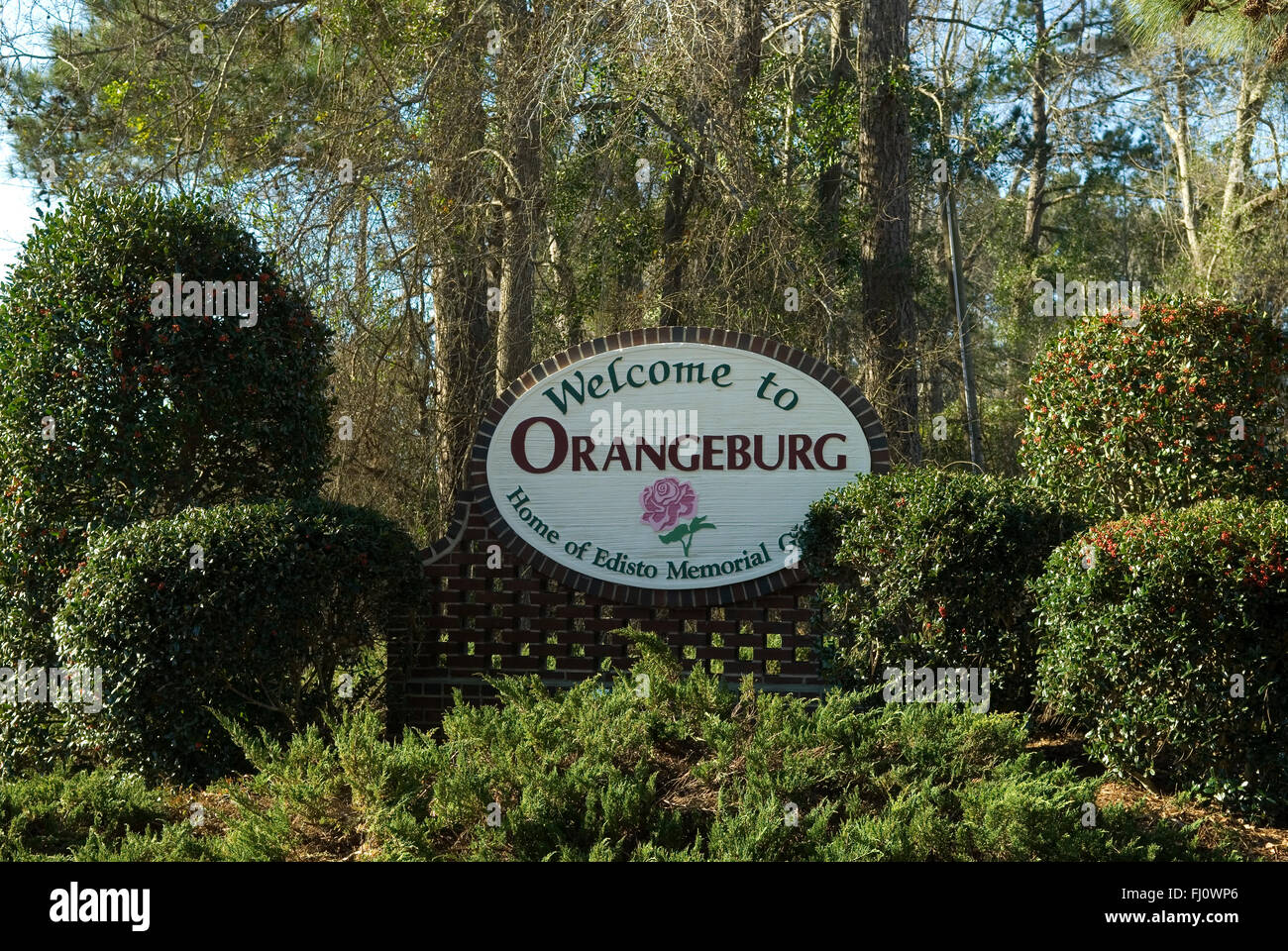 Welcome to Orangeburg Home of Edisto Memorial Gardens sign South Welcome to Orangeburg Home of Edisto Memorial Gardens sign South
