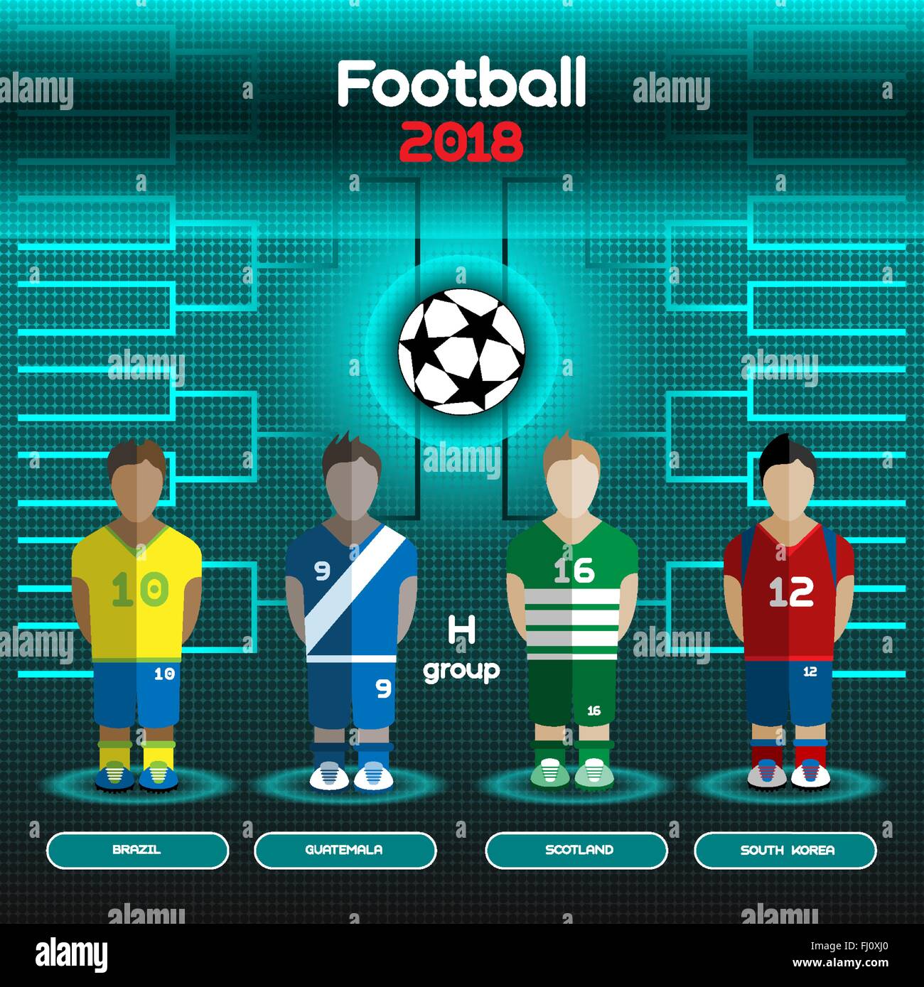 Football Players Scoreboard. Vector digital illustration. Soccer tournament sheet. Visual graphic presentation. Brazil, Scotland Stock Vector
