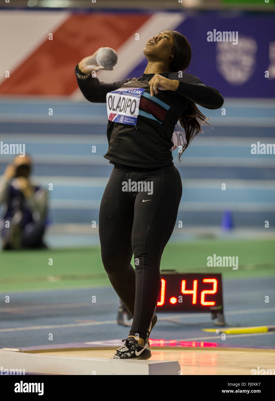 EIS Sheffield, Sheffield, UK. 27th Feb, 2016. British Indoor Athletics Championships Day One. Divine Oladipo during the Shot Put Final. Credit:  Action Plus Sports/Alamy Live News Stock Photo