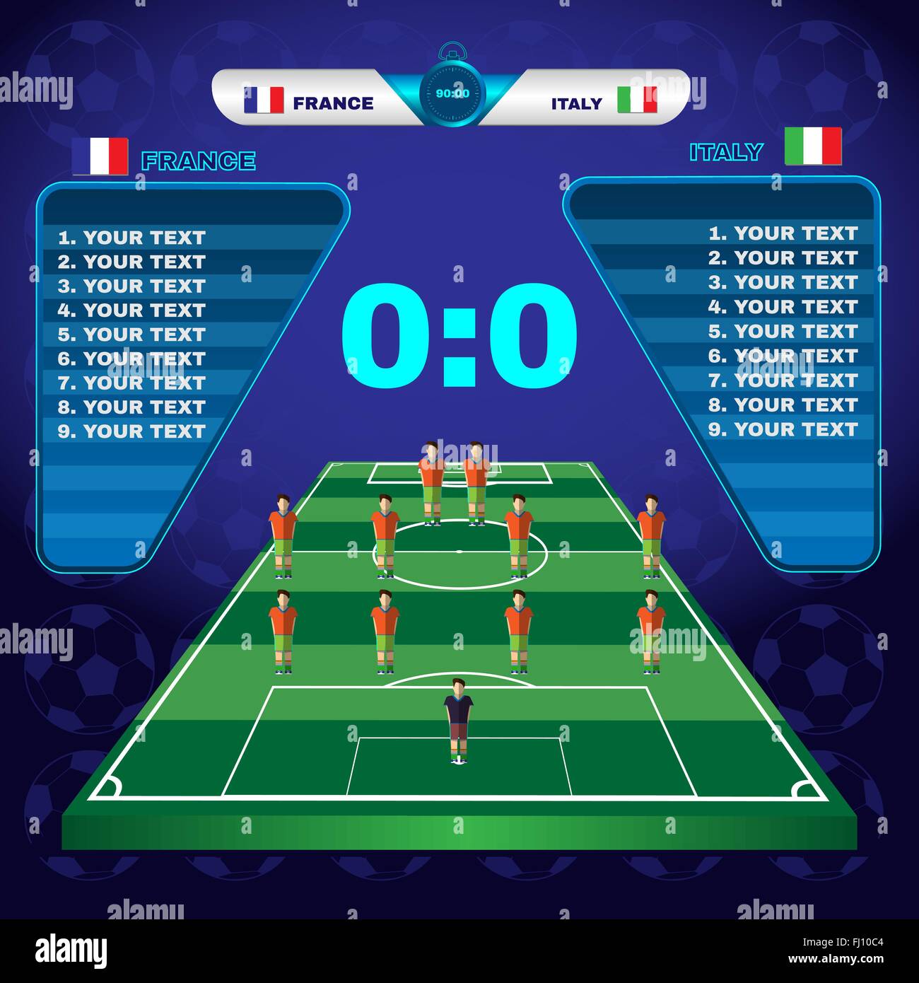Football Soccer Match Statistics. Scoreboard with players and match
