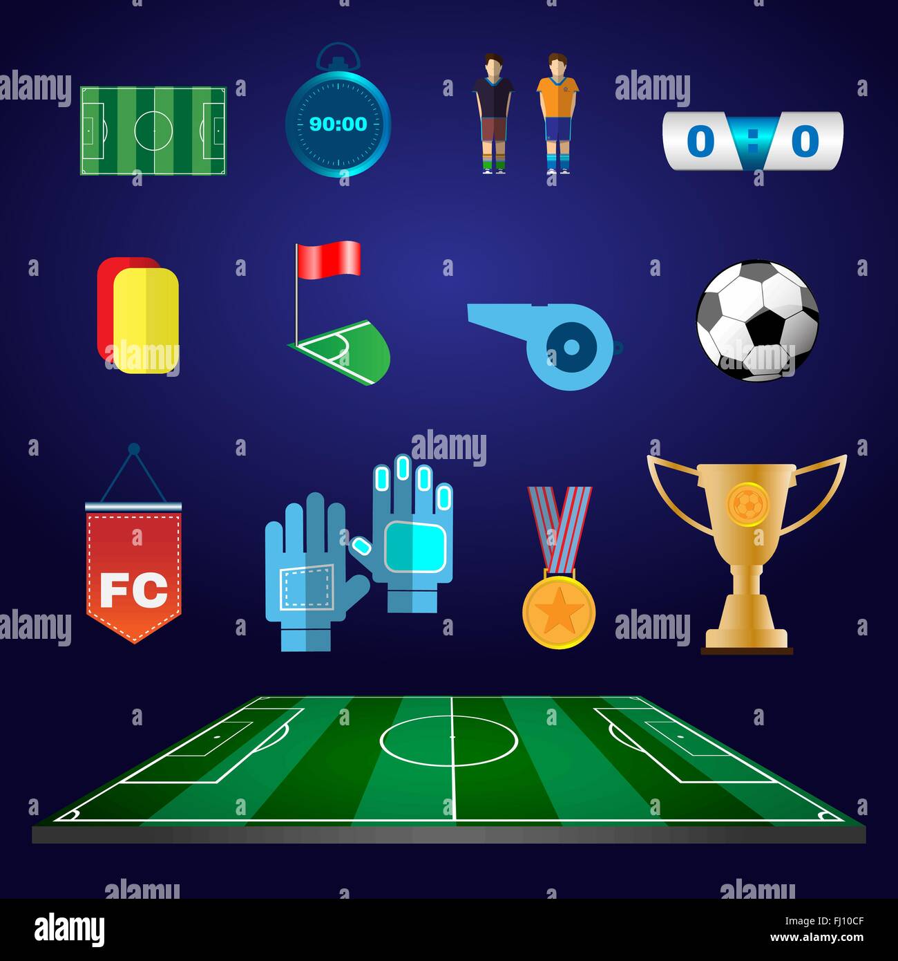 Soccer Game Icons. Football Elements - Playfield, Stopwatch, Flag, Medal,  Gold Cup, Ball, Players and others. Digital background Stock Vector Image &  Art - Alamy