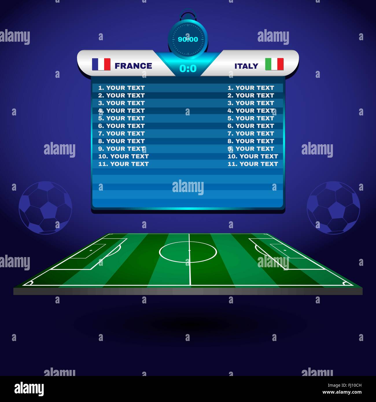 Football Soccer Match Statistics. Scoreboard with players and match score  and other data. Football stadium playfield backdrop Stock Vector Image &  Art - Alamy