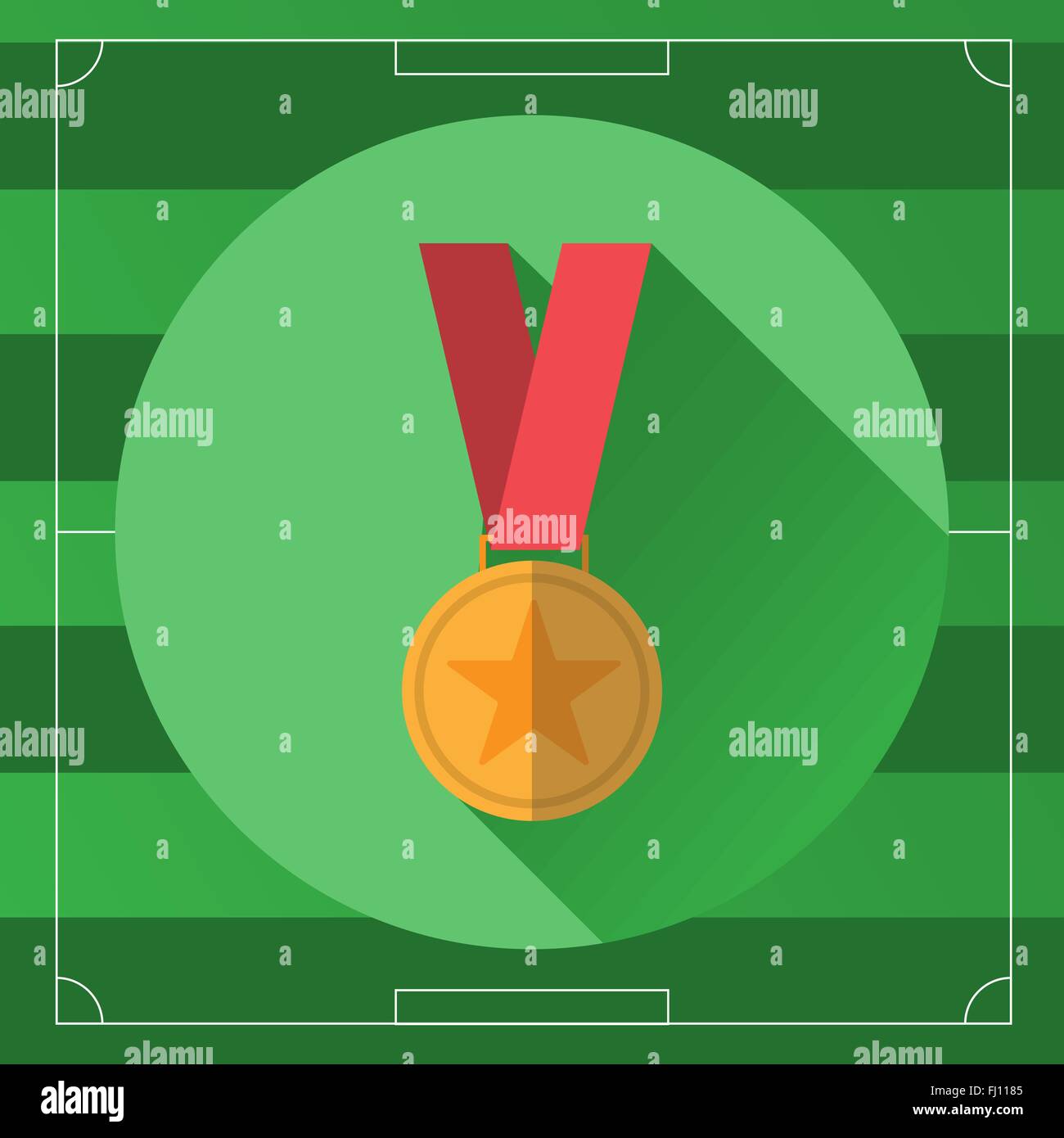 Golden Medal In Red Ribbon Icon Gold Medal With Star On The Soccer Game Field Backdrop Digital Background Vector Illustration Stock Vector Image Art Alamy