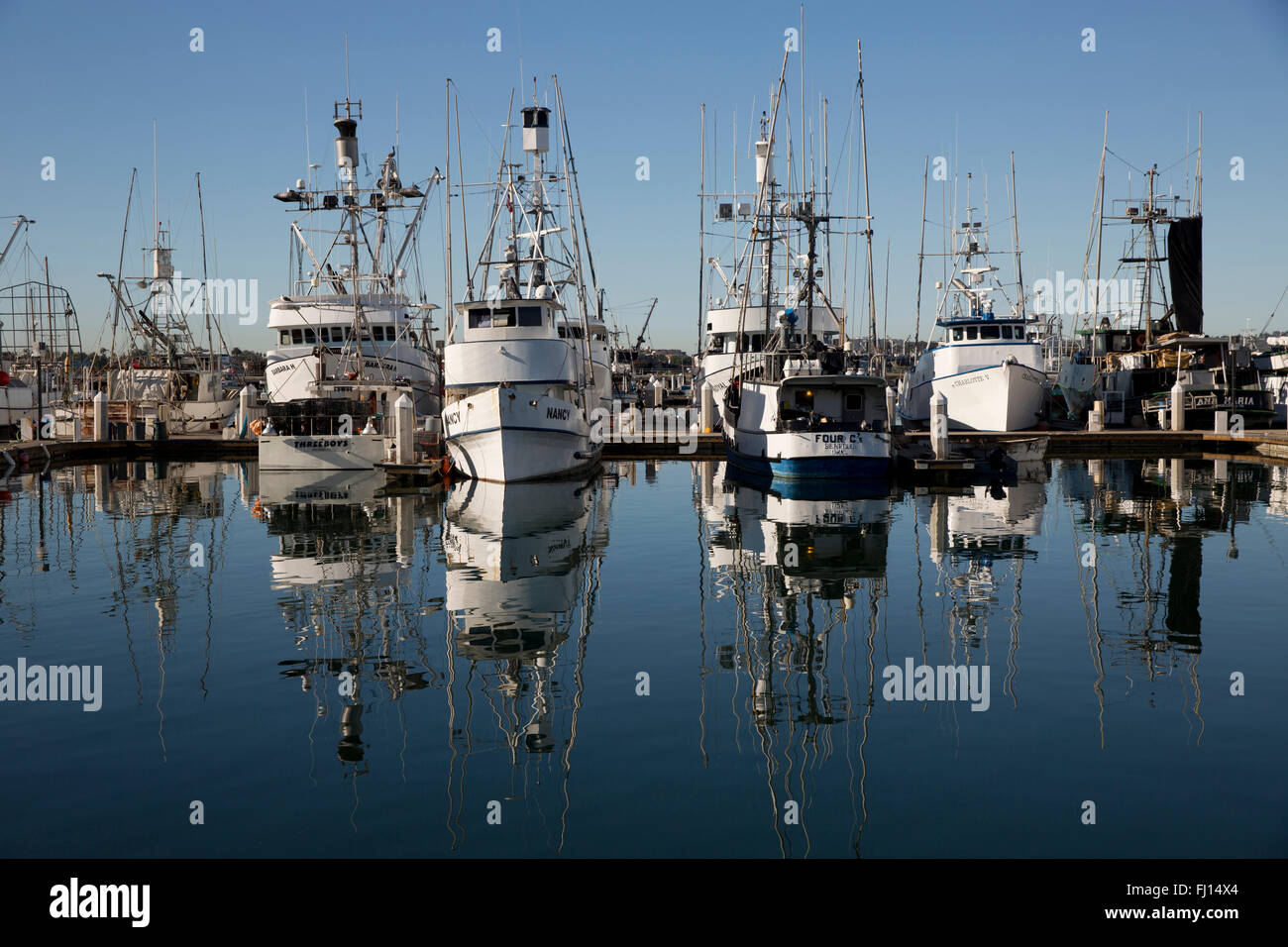 Commercial fishing boats, Tuna Harbor, San Diego California USA Stock Photo