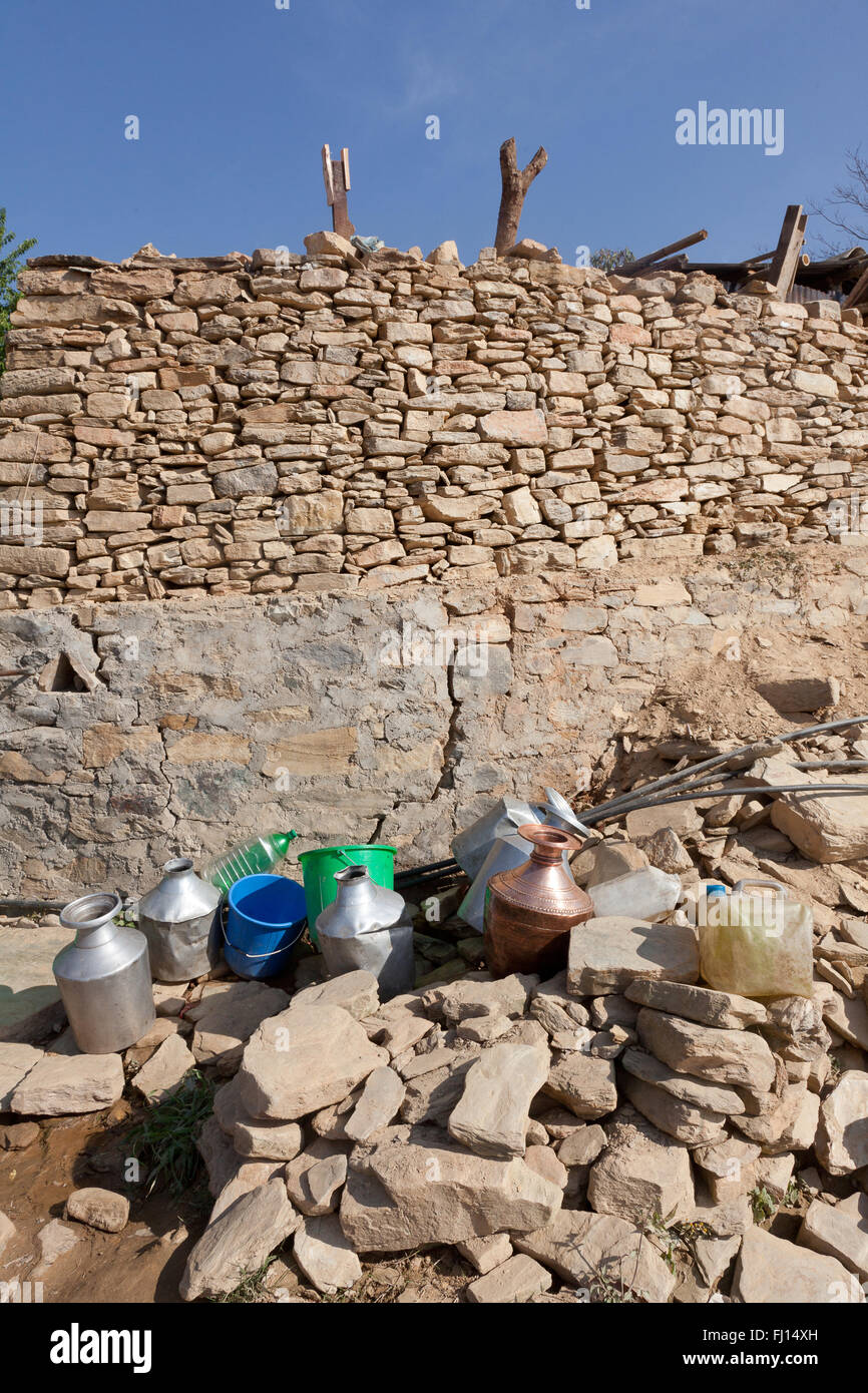 Water containers, Pipaldanda, Nepal Stock Photo