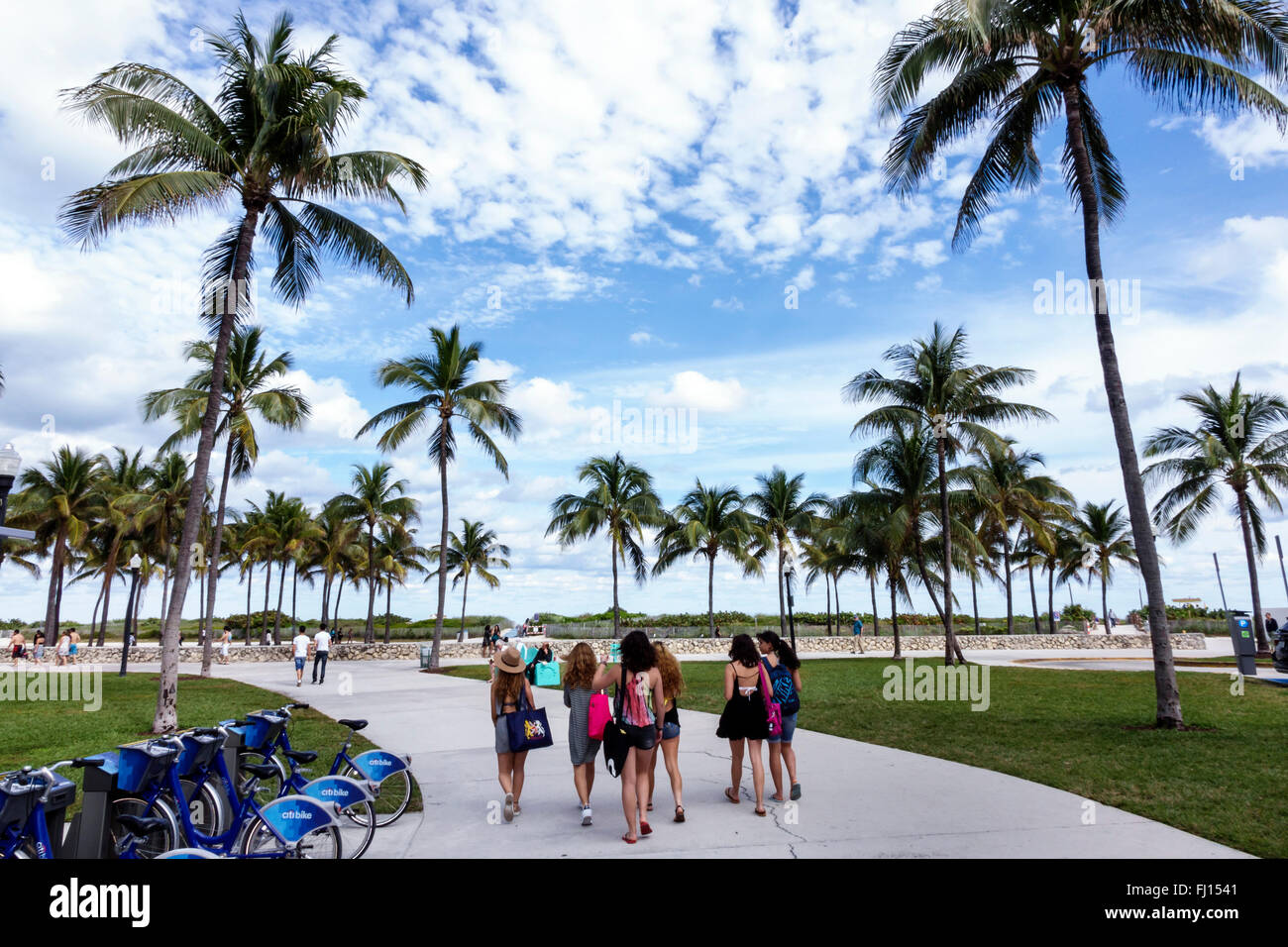 Miami Beach Florida,Lummus Park,Serpentine Trail,Citibike station,bike share program,FL160117032 Stock Photo