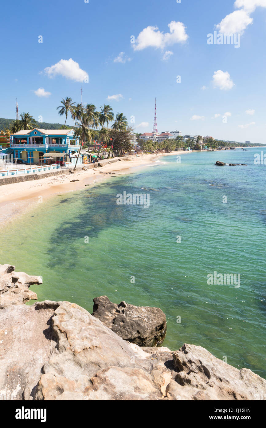 The beach in Duong Dong town viewd from the lighthouse in the popular Phu Quoc island in south Vietnam Stock Photo