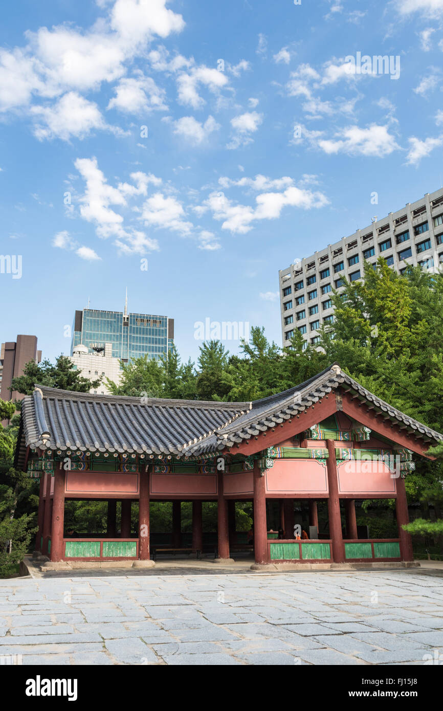 Office building viewed from a public park in Seoul in South Korea capital city. Stock Photo