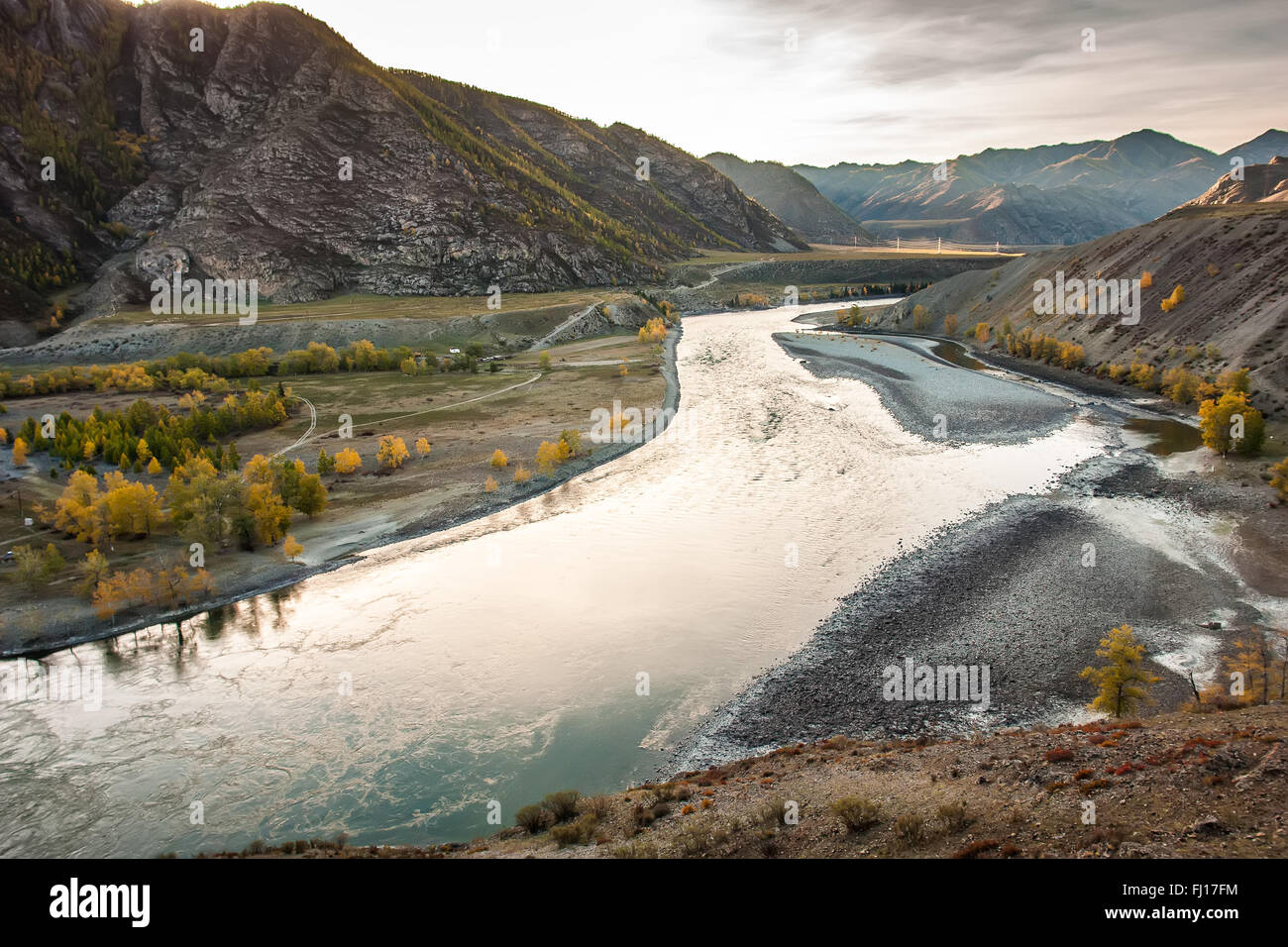 Beautiful landscape with river and trees in autumn Stock Photo - Alamy