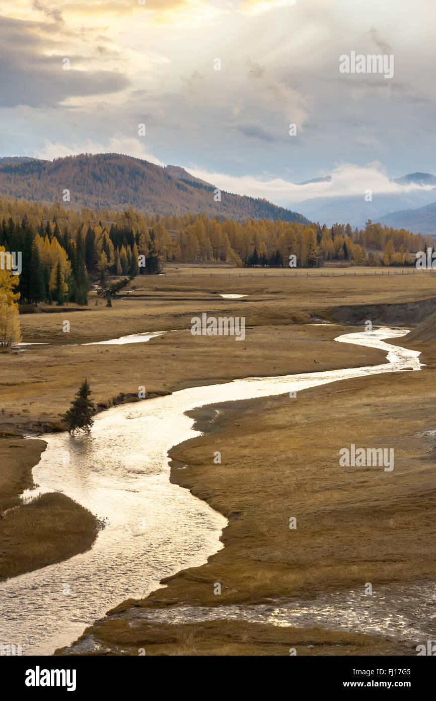 Beautiful landscape with river and trees in autumn Stock Photo - Alamy