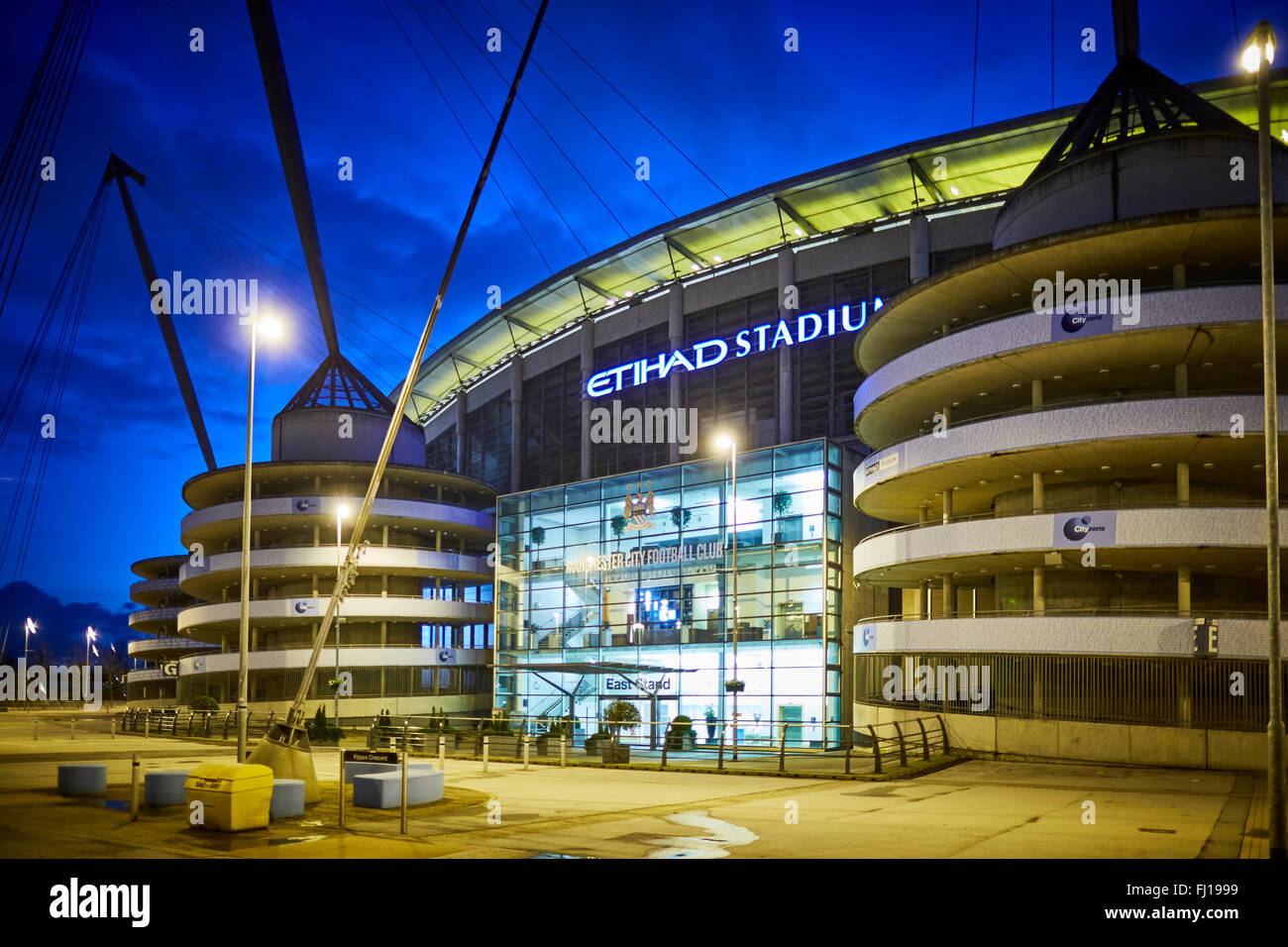 The City of Manchester Stadium in Manchester, England, also known as Etihad Stadium for sponsorship reasons, is the home ground Stock Photo