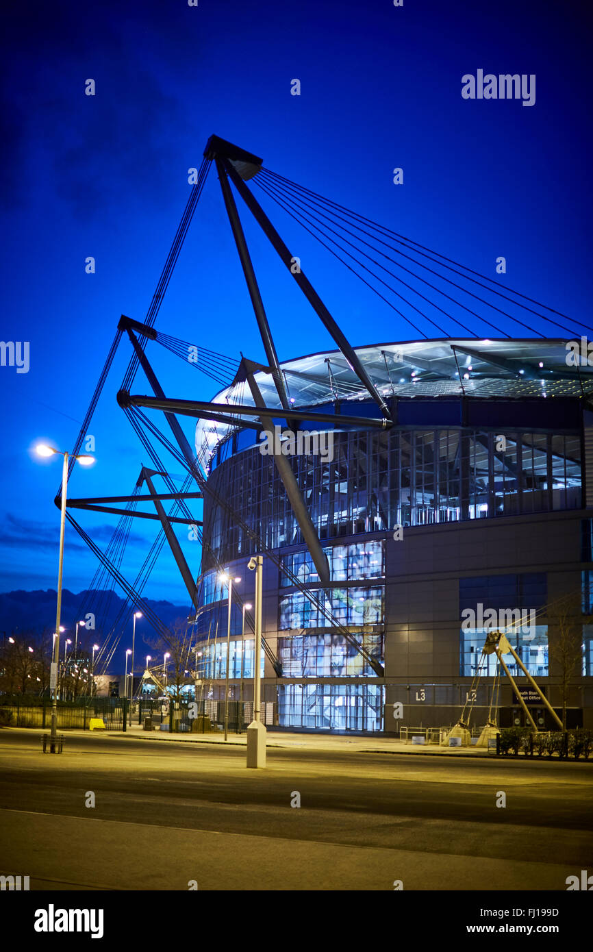 The City of Manchester Stadium in Manchester, England, also known as Etihad Stadium for sponsorship reasons, is the home ground Stock Photo