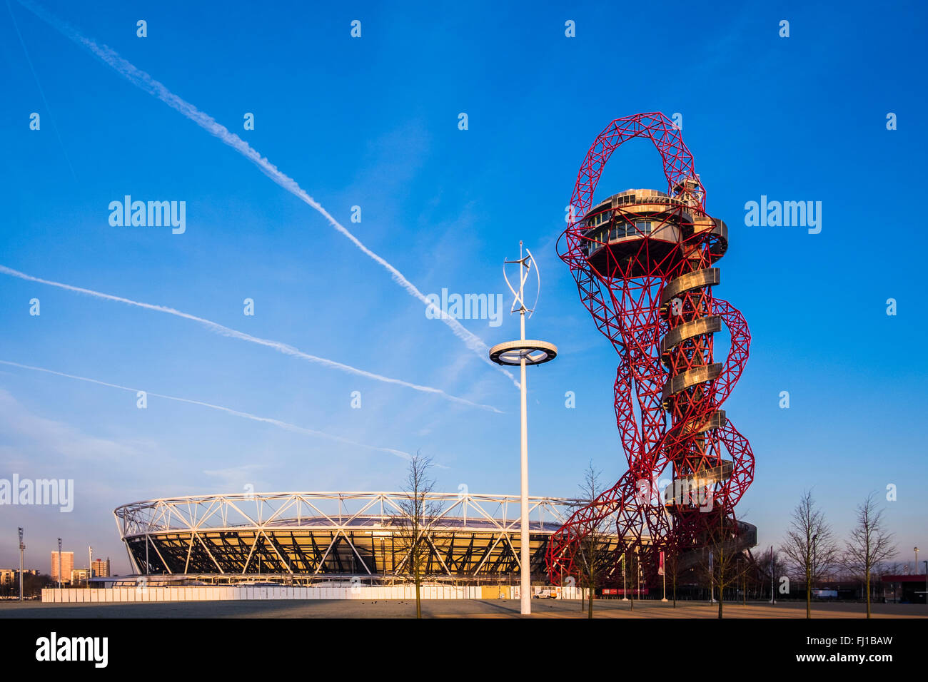 The ArcelorMittal Orbit & The Stadium, Queen Elizabeth Olympic Park, Stratford, London, England, U.K. Stock Photo