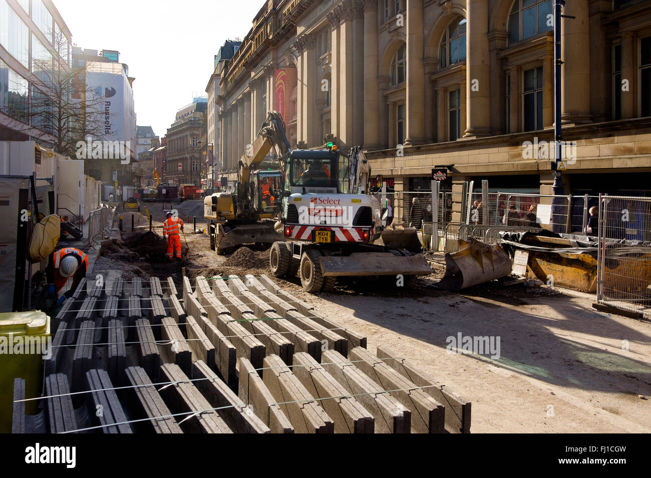 Manchester, UK - 16 February 2016: Works on Cross Street Manchester to create the second City crossing Stock Photo