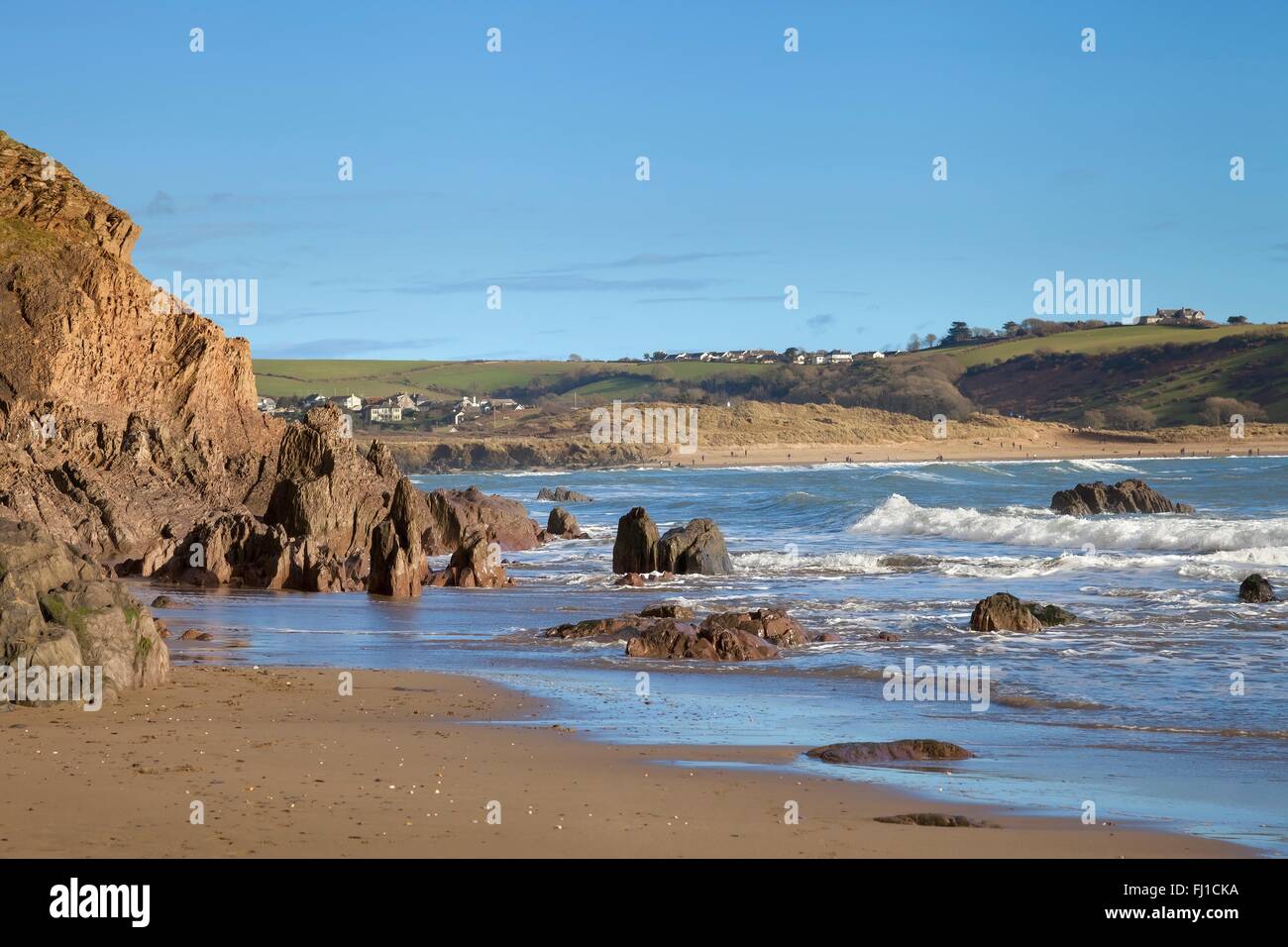 The beach at Bigbury on Sea, Devon, England Stock Photo